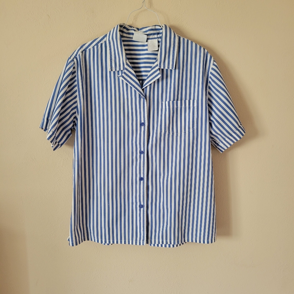 Bobbie Brooks Button Down Top Size Large Multicolor Striped Short Sleeve